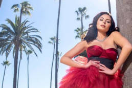 Emelina Adams actress in Mario Costantino Alta Moda